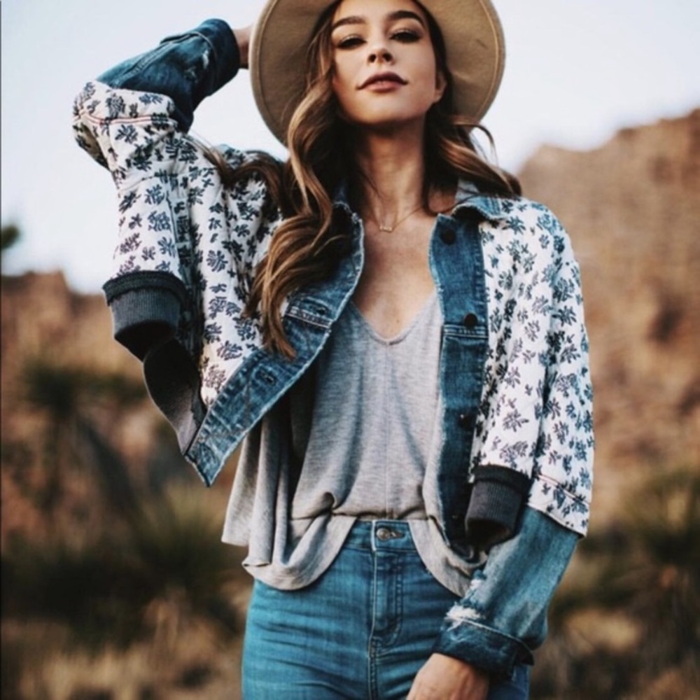 Free people ditsy floral denim jacket